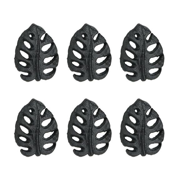 Set of 6 Black Cast Iron Monstera Leaf Drawer Pulls Decorative Cabinet Knobs - Picture 1 of 5